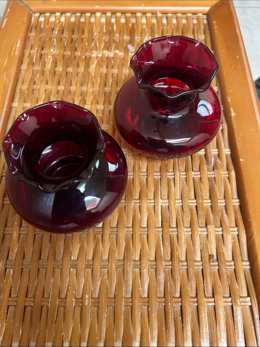 Pair of Ruby Red Glass Bud Vases